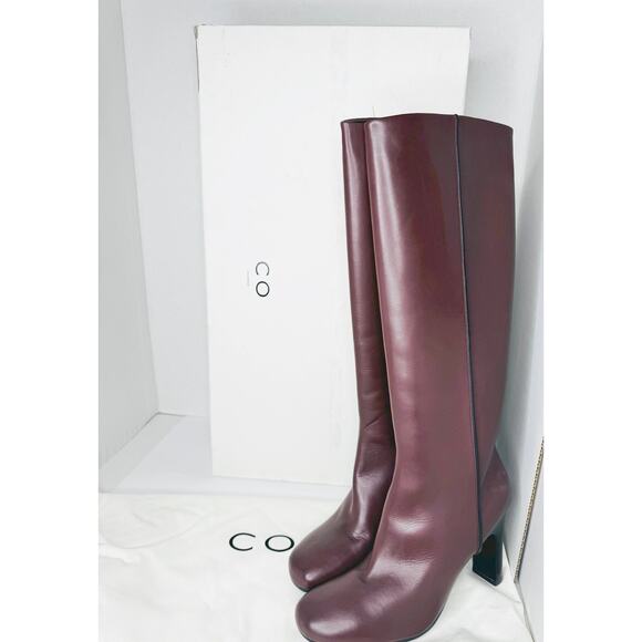 CO Leather Knee High Boot in Tresor Burgundy Calfskin Size 41 Italy Block Heel - Picture 1 of 9